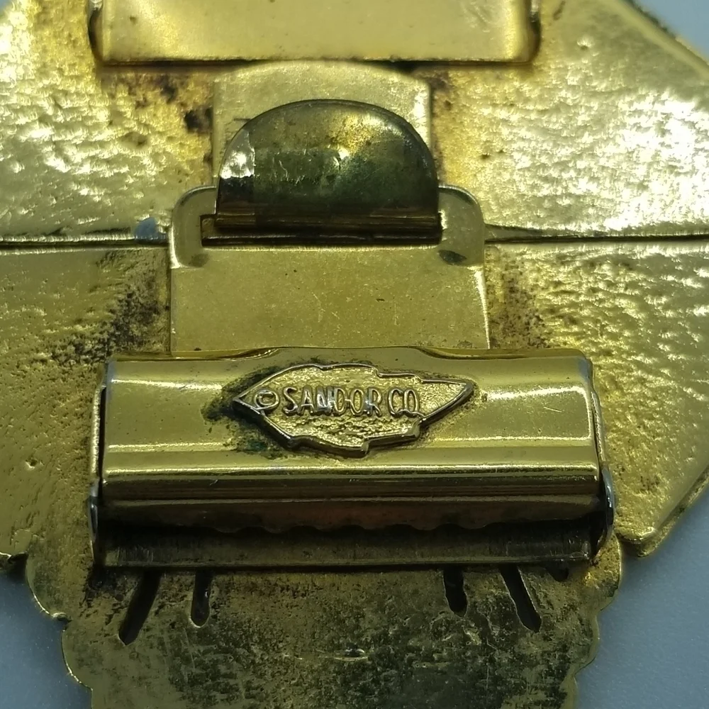 vintage Sandor Co gold tone and enamel belt buckle